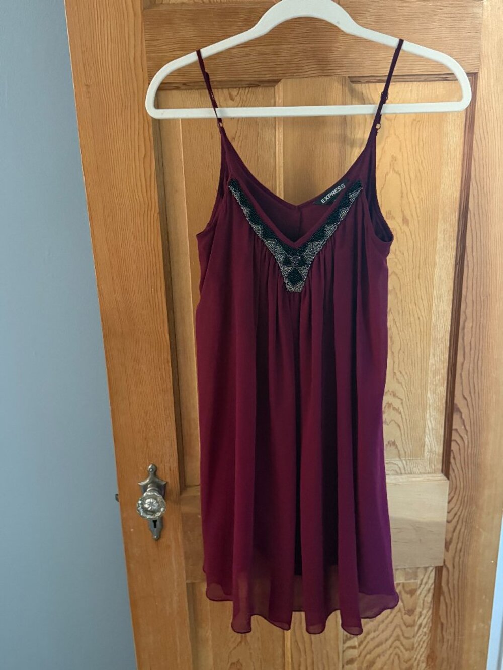 Express Beaded Chiffon Mini Dress XS Burgundy